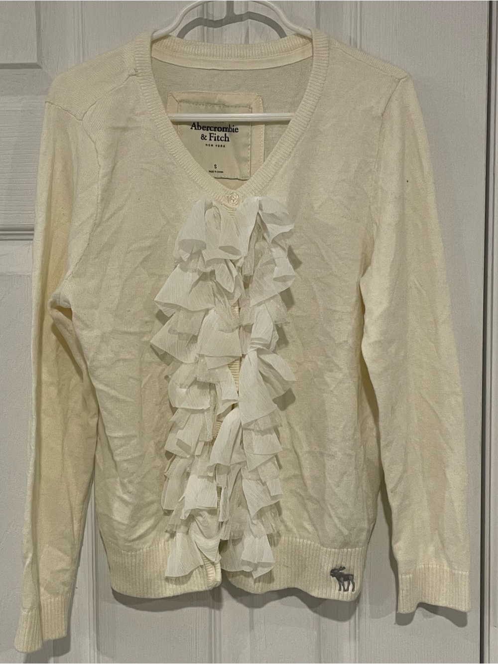 Abercrombie & Fitch Girls Cream Cardigan Sweater With Ruffle S